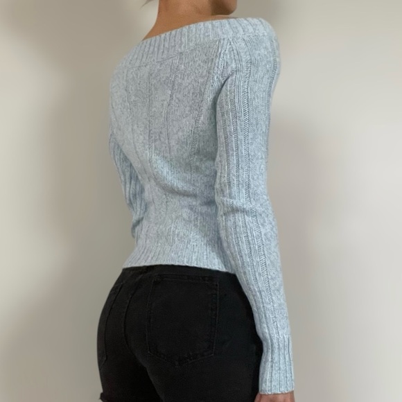 Y2K Express Knit Long Sleeve Blue Crew Neck Sweater - Size Medium - Picture 2 of 11